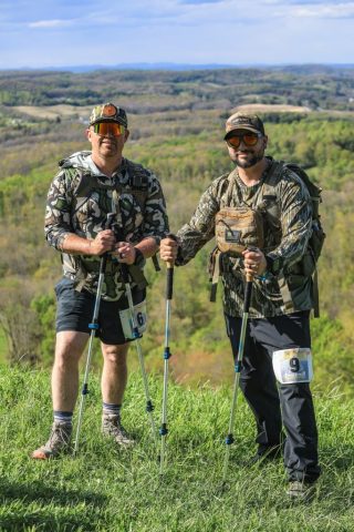 Competitors Carey Hamil and Tim Marwik at the top of the Appalachian Bowhunter Challenge 5K Weighted Pack Race