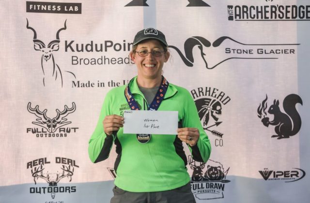 Alicia Messner receiving her Women's Division First Place prize at the 2026 Appalachian Bowhunter Challenge